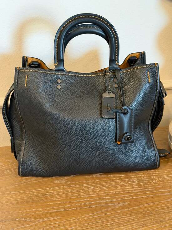 Coach Handbags - Coach Rogue 25 in Black Glovetanned Pebble Leather with Mustard Suede Lining